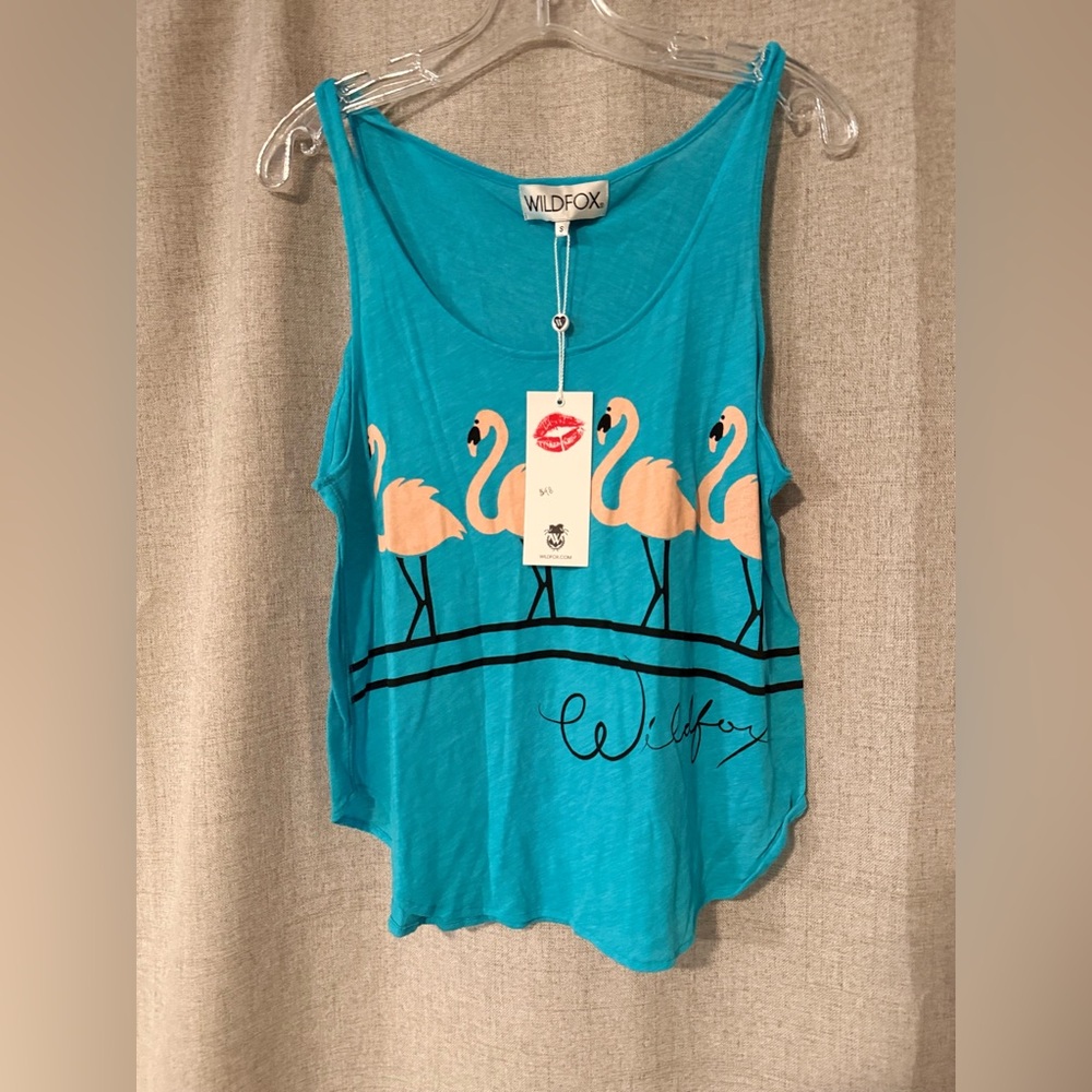 Wildfox NWT Teal Flamingo Graphic Tank Top | S